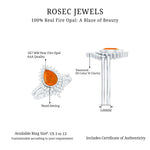 Real Fire Opal Teardrop Wedding Ring Set with Diamond Halo