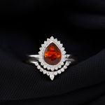 Real Fire Opal Teardrop Wedding Ring Set with Diamond Halo
