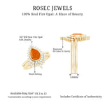 Real Fire Opal Teardrop Wedding Ring Set with Diamond Halo