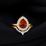 Real Fire Opal Teardrop Wedding Ring Set with Diamond Halo