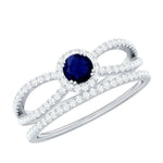 Blue Sapphire Wedding Ring Set with Diamond