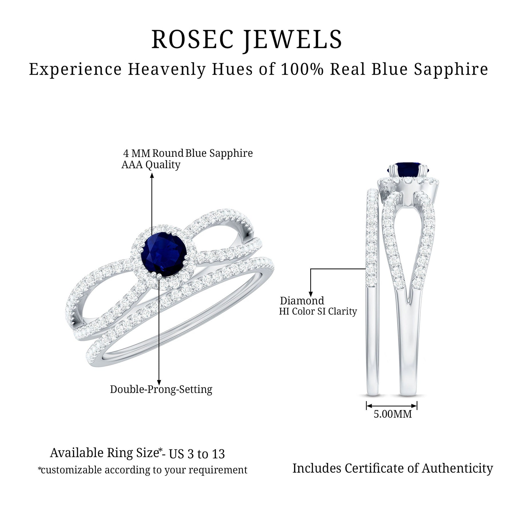 Blue Sapphire Wedding Ring Set with Diamond
