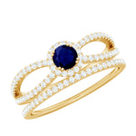Blue Sapphire Wedding Ring Set with Diamond