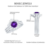 Real Amethyst Designer Trio Wedding Ring Set with Diamond