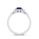 Real Amethyst Designer Trio Wedding Ring Set with Diamond