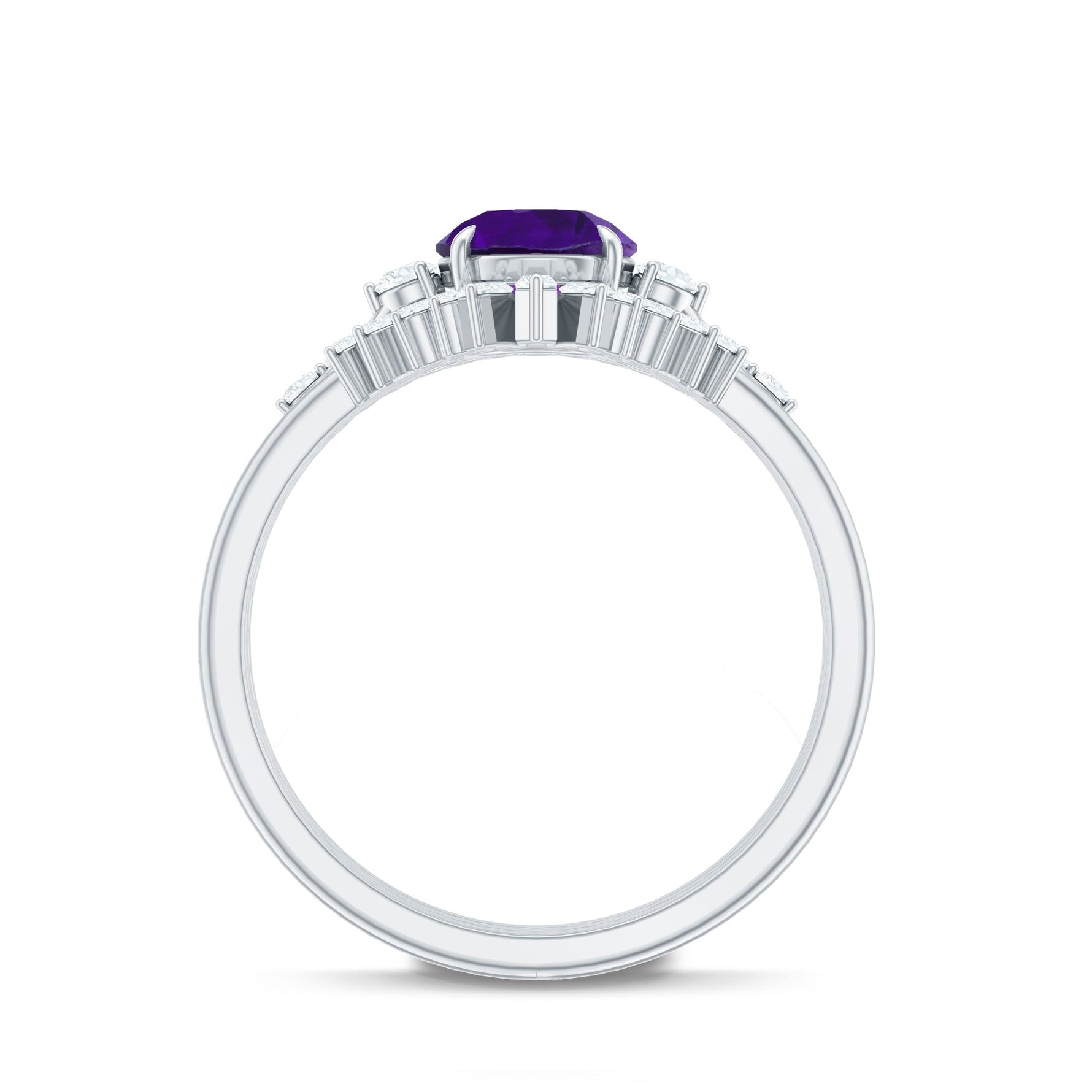 Real Amethyst Designer Trio Wedding Ring Set with Diamond