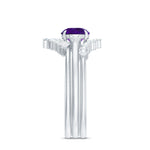 Real Amethyst Designer Trio Wedding Ring Set with Diamond