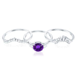 Real Amethyst Designer Trio Wedding Ring Set with Diamond