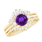 Real Amethyst Designer Trio Wedding Ring Set with Diamond