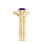 Real Amethyst Designer Trio Wedding Ring Set with Diamond