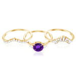 Real Amethyst Designer Trio Wedding Ring Set with Diamond