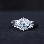 Real Aquamarine Designer Trio Wedding Ring Set with Diamond