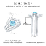 Real Aquamarine Designer Trio Wedding Ring Set with Diamond