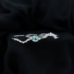 Real Aquamarine Designer Trio Wedding Ring Set with Diamond