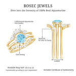 Real Aquamarine Designer Trio Wedding Ring Set with Diamond