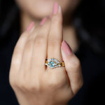Real Aquamarine Designer Trio Wedding Ring Set with Diamond
