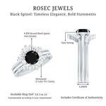 Round Black Spinel Designer Trio Wedding Ring Set with Moissanite