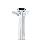 Round Black Spinel Designer Trio Wedding Ring Set with Moissanite