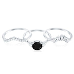 Round Black Spinel Designer Trio Wedding Ring Set with Moissanite