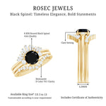 Round Black Spinel Designer Trio Wedding Ring Set with Moissanite
