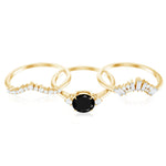 Round Black Spinel Designer Trio Wedding Ring Set with Moissanite