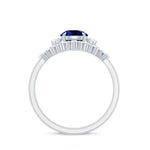 Round Created Blue Sapphire Designer Trio Wedding Ring Set with Diamond
