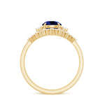 Round Created Blue Sapphire Designer Trio Wedding Ring Set with Diamond