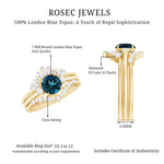 Vintage Inspired London Blue Topaz and Diamond Trio Wedding Ring Set