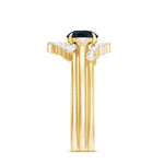 Vintage Inspired London Blue Topaz and Diamond Trio Wedding Ring Set