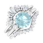Round Sky Blue Topaz Designer Trio Wedding Ring Set with Diamond