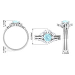 Round Sky Blue Topaz Designer Trio Wedding Ring Set with Diamond