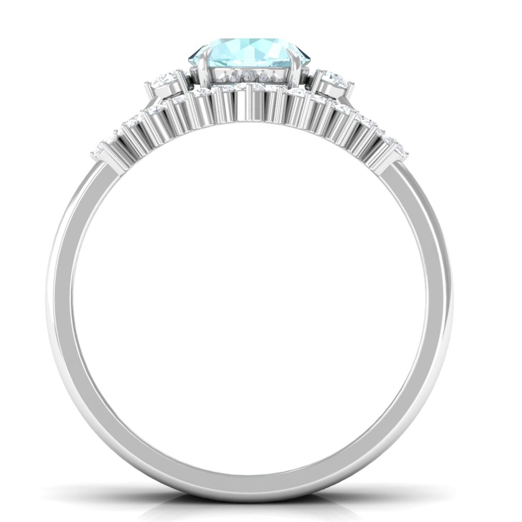 Round Sky Blue Topaz Designer Trio Wedding Ring Set with Diamond