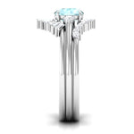 Round Sky Blue Topaz Designer Trio Wedding Ring Set with Diamond