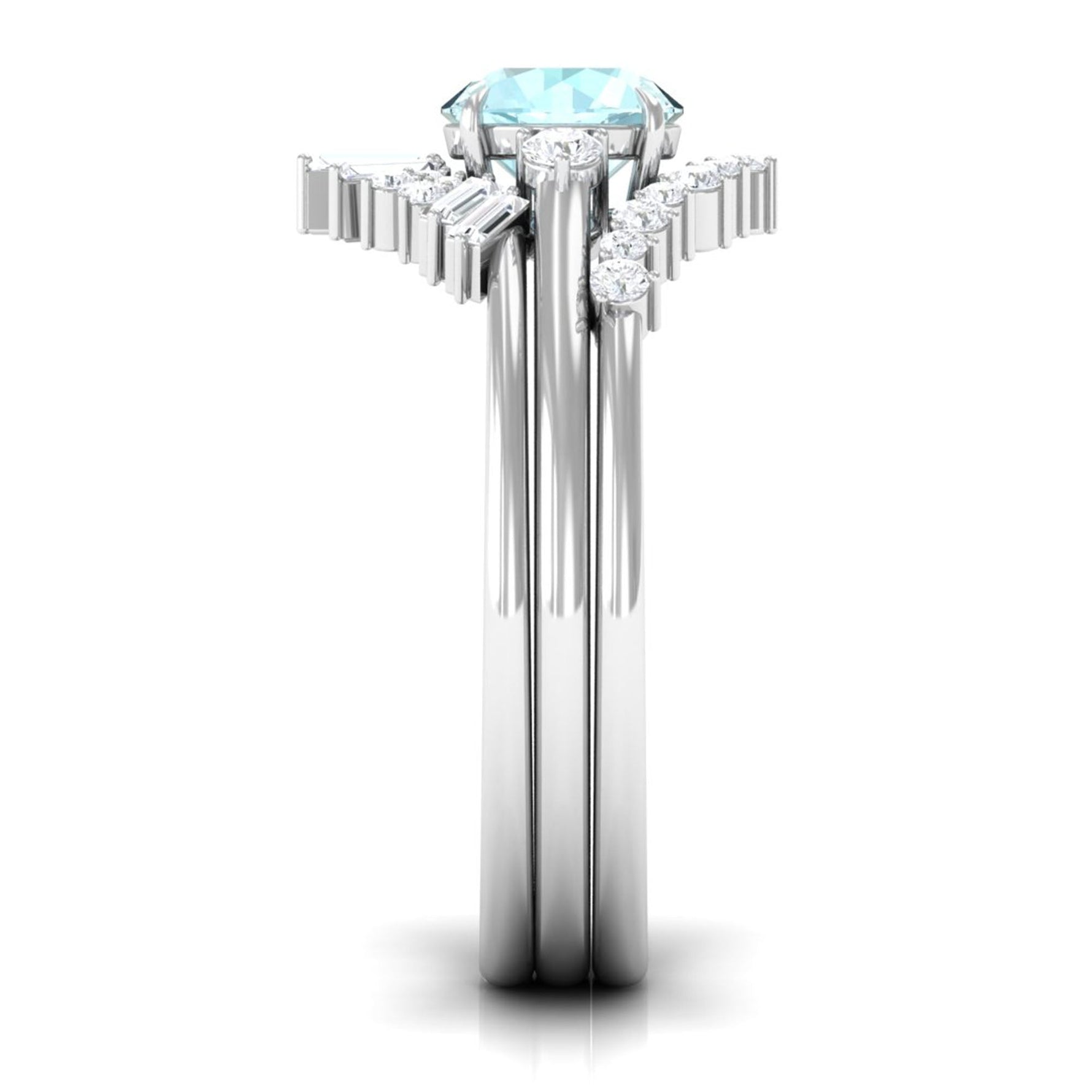 Round Sky Blue Topaz Designer Trio Wedding Ring Set with Diamond