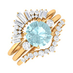 Round Sky Blue Topaz Designer Trio Wedding Ring Set with Diamond