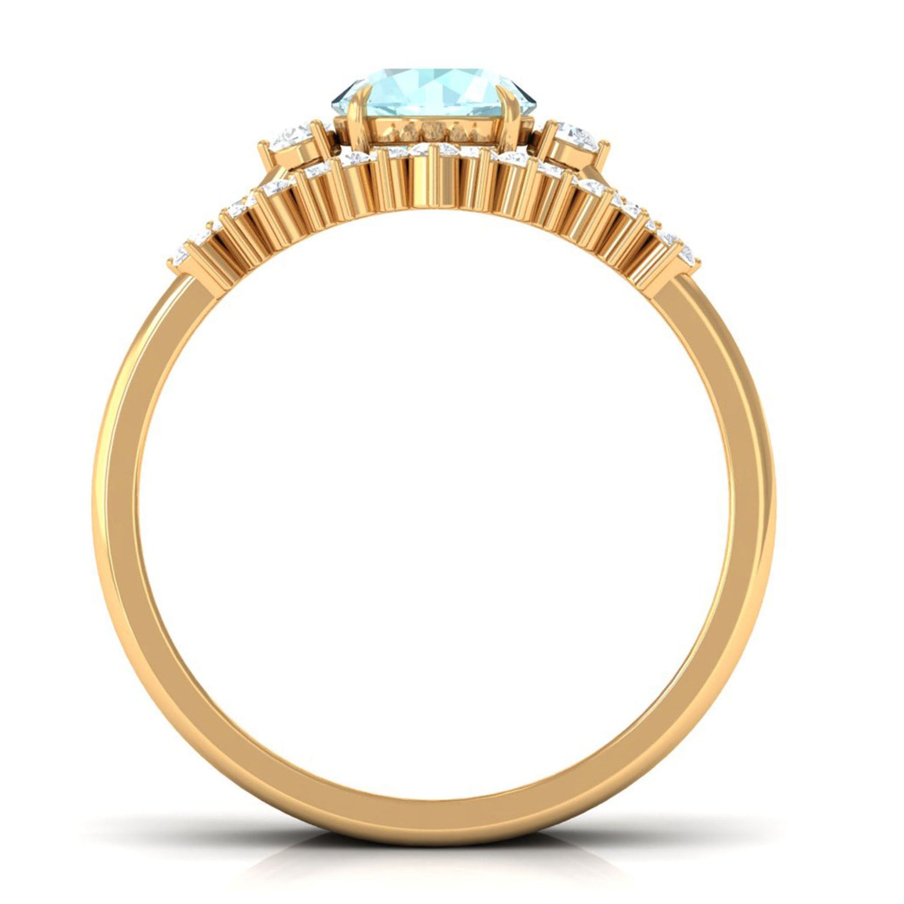 Round Sky Blue Topaz Designer Trio Wedding Ring Set with Diamond