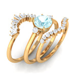 Round Sky Blue Topaz Designer Trio Wedding Ring Set with Diamond