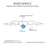 Round Swiss Blue Topaz Designer Trio Wedding Ring Set with Diamond