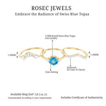 Round Swiss Blue Topaz Designer Trio Wedding Ring Set with Diamond