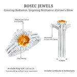 Round Citrine Designer Trio Wedding Ring Set with Moissanite