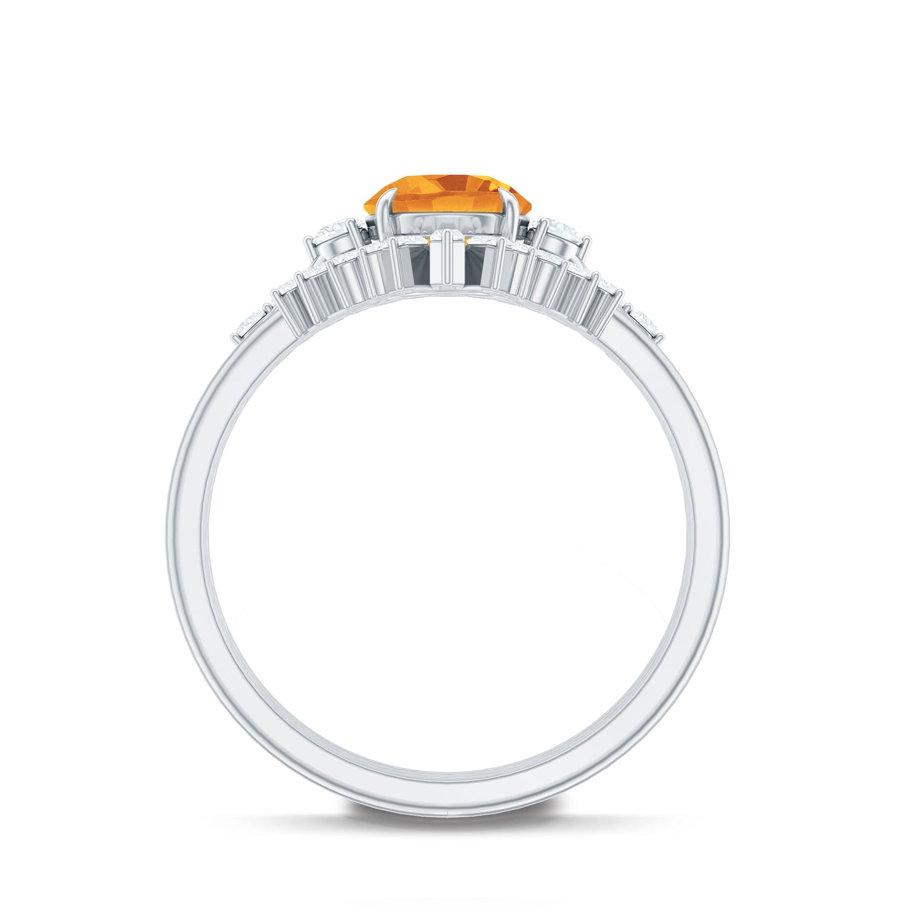 Round Citrine Designer Trio Wedding Ring Set with Moissanite
