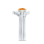 Round Citrine Designer Trio Wedding Ring Set with Moissanite