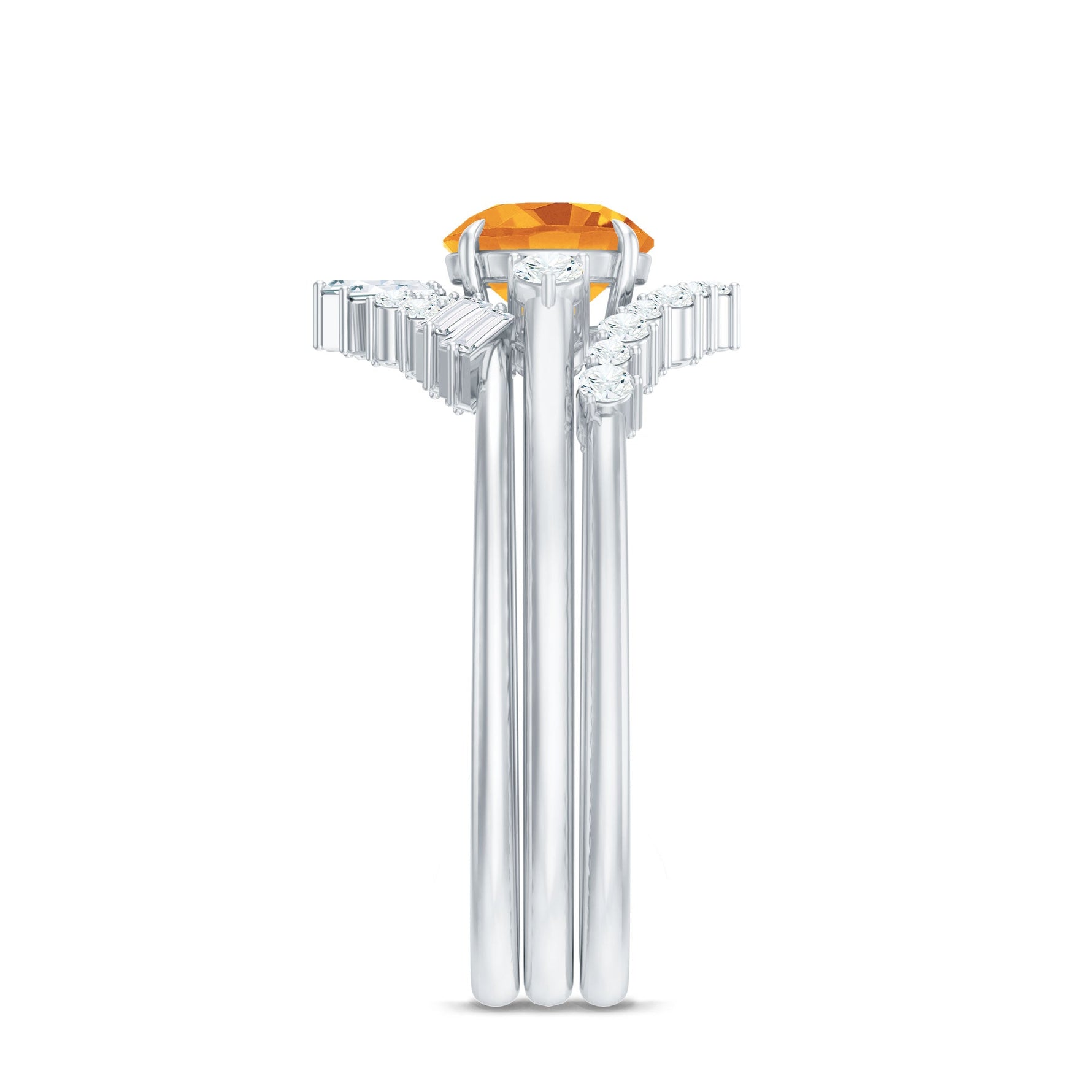 Round Citrine Designer Trio Wedding Ring Set with Moissanite