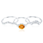 Round Citrine Designer Trio Wedding Ring Set with Moissanite
