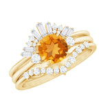 Round Citrine Designer Trio Wedding Ring Set with Moissanite