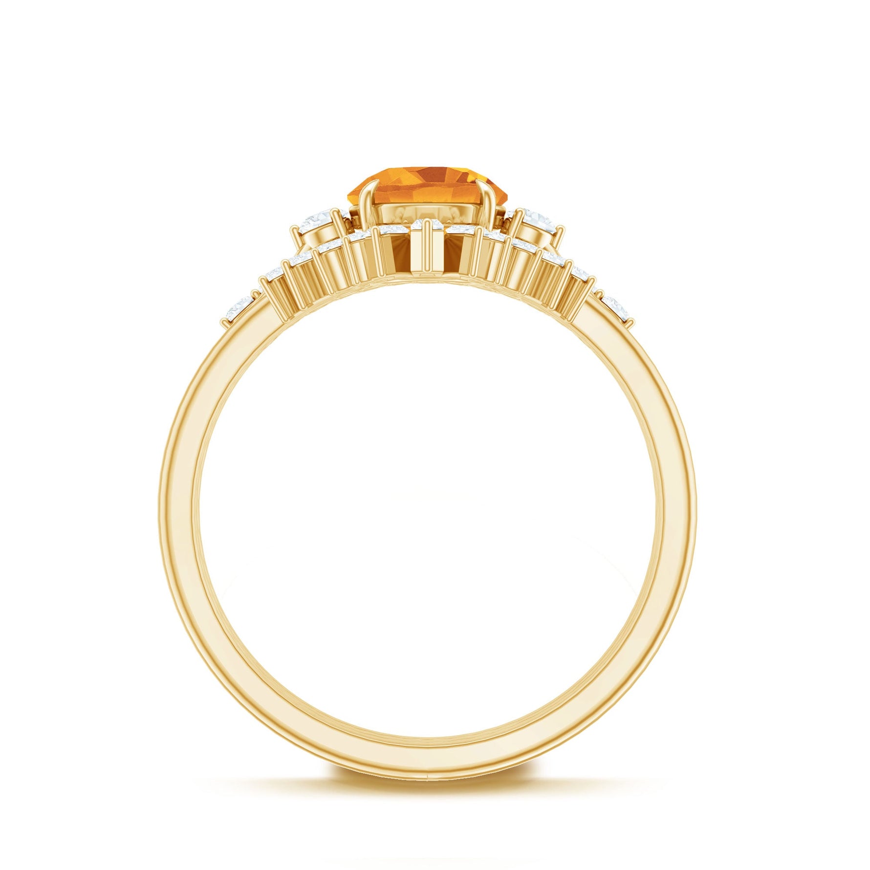 Round Citrine Designer Trio Wedding Ring Set with Moissanite