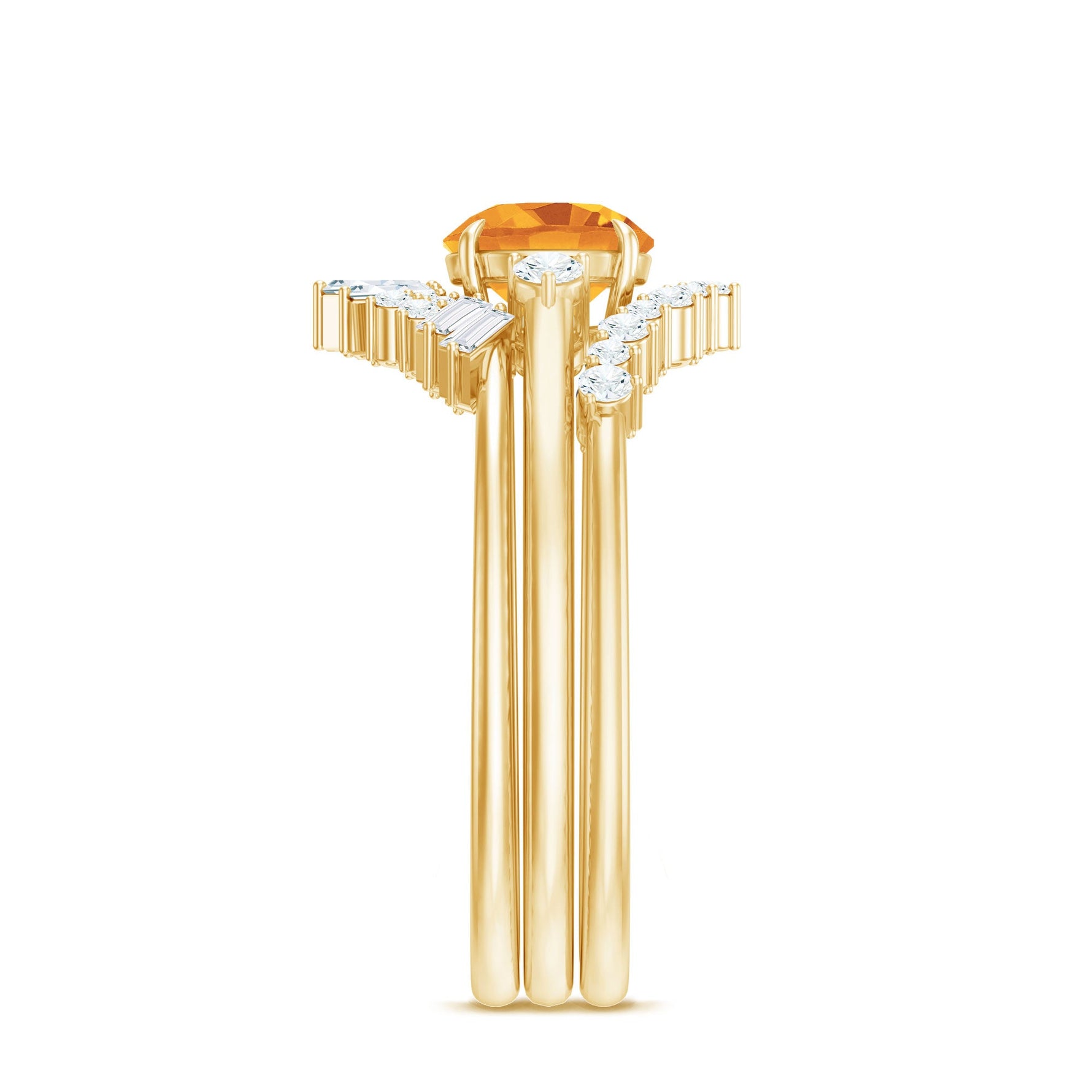 Round Citrine Designer Trio Wedding Ring Set with Moissanite