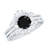 Created Black Diamond Designer Trio Wedding Ring Set with Diamond