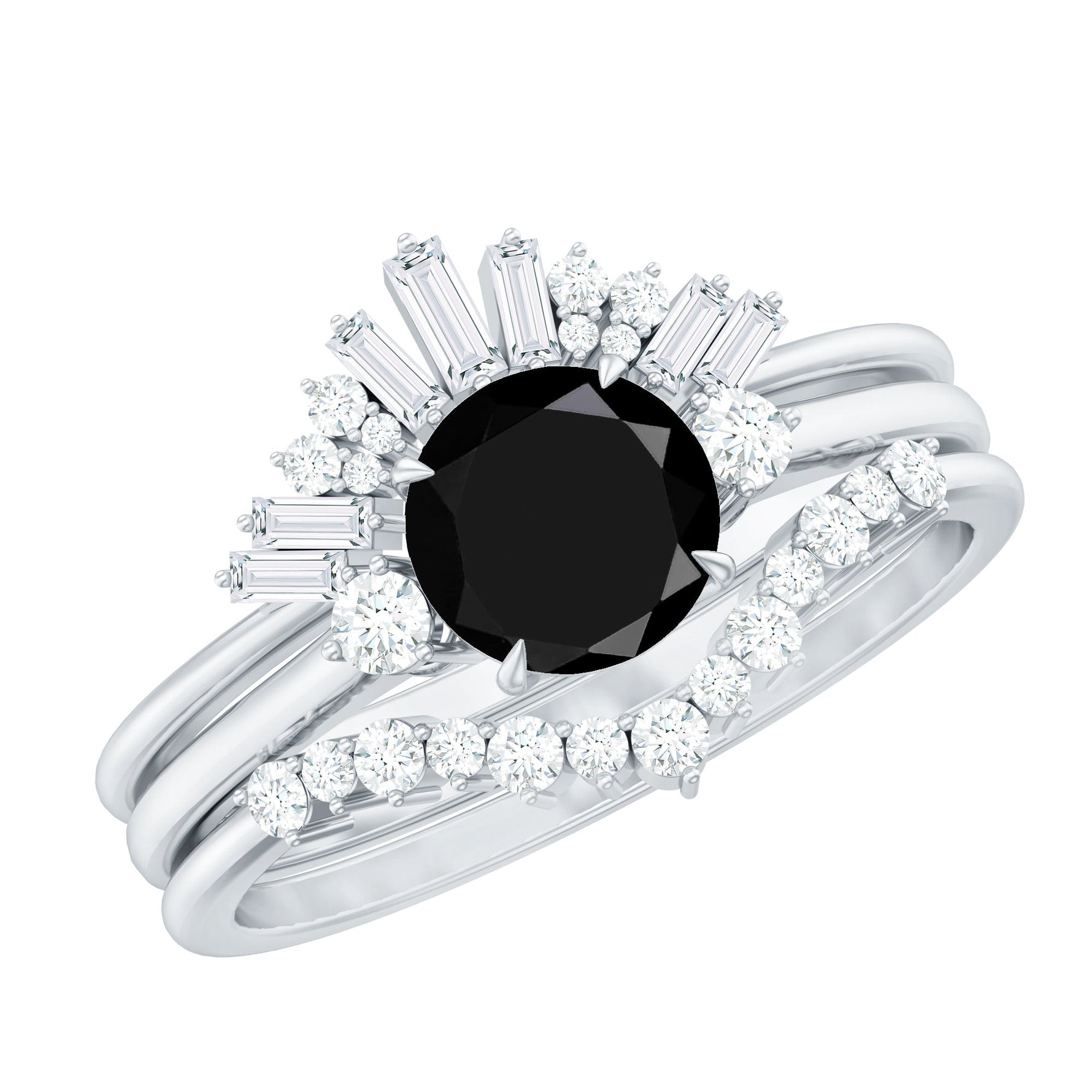 Created Black Diamond Designer Trio Wedding Ring Set with Diamond