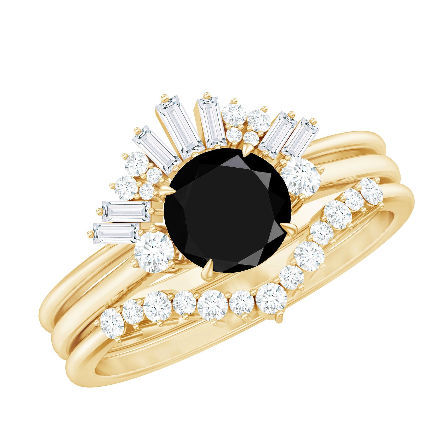 Created Black Diamond Designer Trio Wedding Ring Set with Diamond